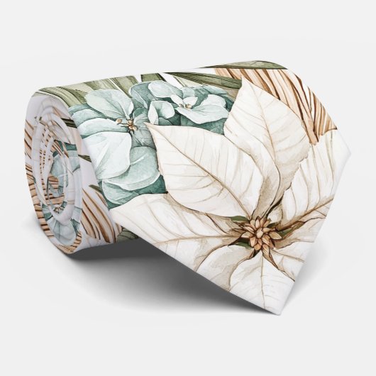 Tropical Blue White Flowers Wedding Stropdas (Opgerold)