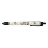 Tropical Blue White Flowers Wedding Zwarte Inkt Pen (Bodem)