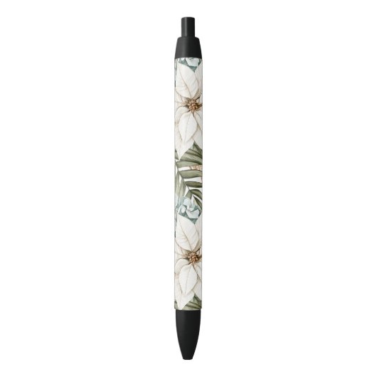 Tropical Blue White Flowers Wedding Zwarte Inkt Pen (Voorkant Verticaal)