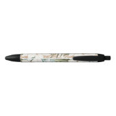 Tropical Blue White Flowers Wedding Zwarte Inkt Pen (Achterkant)