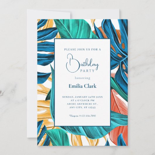 Tropical Blue yelllow leaves birthday Kaart (Voorkant)