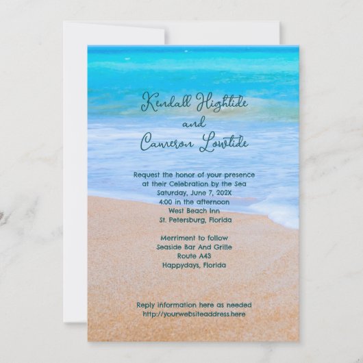 Tropical Blue Zee bruiloft uitnodiging met RSVP (Voorkant)