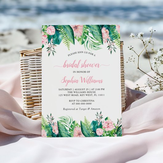 Tropical`Blush Bloemen Bruids Douche Uitnodiging