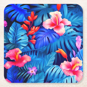Tropical Blush - Roze Blauw Paarse Papier Onderzet Kartonnen Onderzetters
