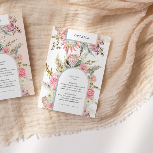 tropical bohemian blush reception details card informatiekaartje