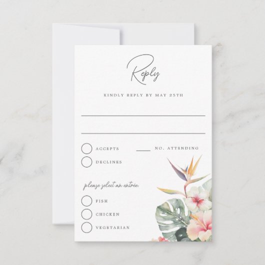 Tropical Boho Botanical Wedding Reactie RSVP Kaartje (Voorkant)
