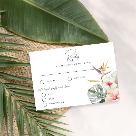 Tropical Boho Botanical Wedding Reply Kaart