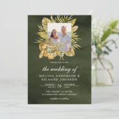 Tropical Boho Dried Palm Sage Green Photo Wedding Kaart (Staand voorkant)