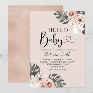 Tropical Boho Floral Hallo Baby Baby shower Kaart