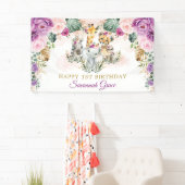 Tropical Boho Oerwoud Safari Animals Happy Birthda Spandoek (Insitu)