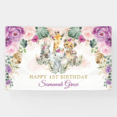 Tropical Boho Oerwoud Safari Animals Happy Birthda Spandoek (Horizontaal)