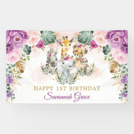 Tropical Boho Oerwoud Safari Animals Happy Birthda Spandoek