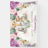 Tropical Boho Oerwoud Safari Animals Happy Birthda Spandoek (Verticaal)