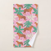 Tropical Boho Orange Pink Tiger Jungle Pattern Bad Handdoek (Handdoek)