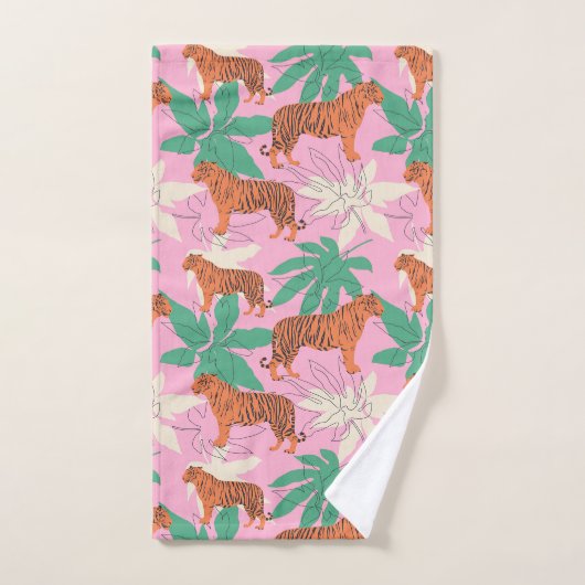 Tropical Boho Orange Pink Tiger Jungle Pattern Bad Handdoek (Handdoek)