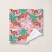 Tropical Boho Orange Pink Tiger Jungle Pattern Bad Handdoek (Wasdoekje)