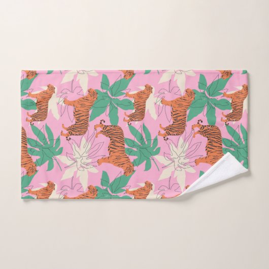 Tropical Boho Orange Pink Tiger Jungle Pattern Bad Handdoek (Handdoek)