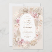 Tropical Boho Pampas Grass Blush Flower Wedding Kaart (Voorkant)