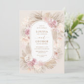 Tropical Boho Pampas Grass Blush Flower Wedding Kaart (Staand voorkant)