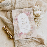 Tropical Boho Pampas Grass Blush Flower Wedding Kaart<br><div class="desc">These pampas grass and botanical floral uitnoes are the perfect touch to your a boho-themed wedding. Personalize the END with your details and if you want to further re-arrange the style and placement of the text,  please press the "Click to customize further" button.</div>