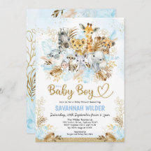 Tropical Boho Safari Baby Boy Blue Gold Shower
