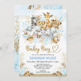 Tropical Boho Safari Baby Boy Blue Gold Shower Kaart