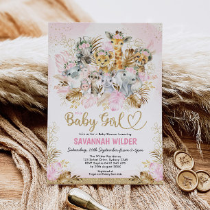 Tropical Boho Safari Baby Girl Blush Gold Shower Kaart
