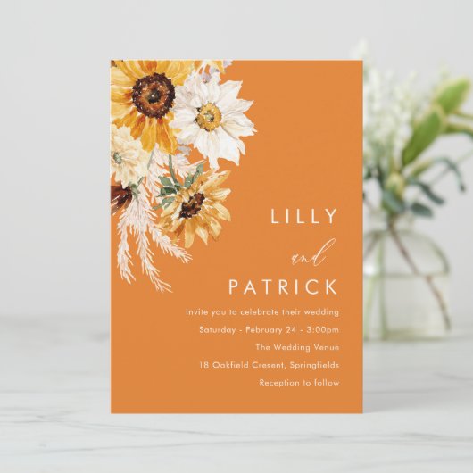 Tropical Boho Sunflower Wedding Kaart (Staand voorkant)