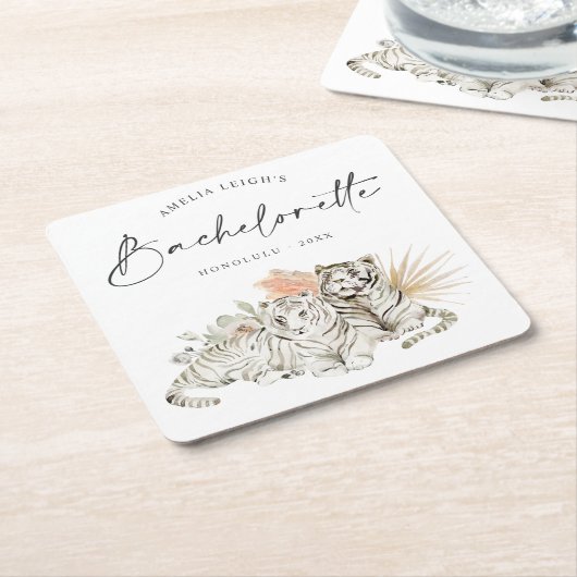 Tropical Boho Tigers Bachelorette Kartonnen Onderzetters (Schuin)