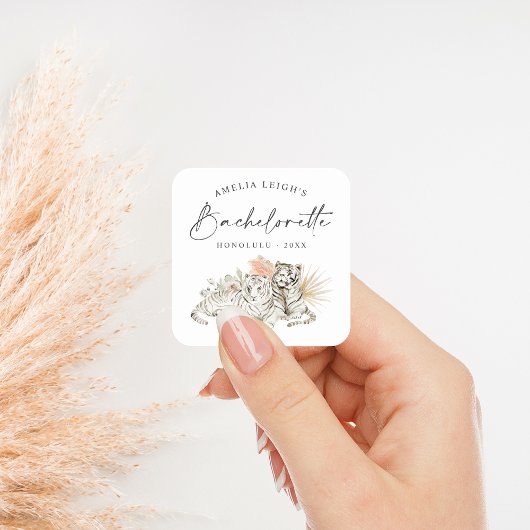 Tropical Boho Tigers Bachelorette Vierkante Sticker