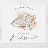 Tropical Boho Tigers zal je mijn bruidsmeisje zijn Sparkling Wijnetiket (Enkel label)