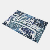 Tropical Boho Welkom Blauw Oerwoud Bladeren Deurmat (Schuin)