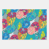 Tropical Botanical Bold Teal Blue & Coral Floral  Inpakpapier Vel (Voorkant 2)