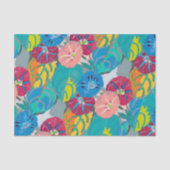 Tropical Botanical Bold Teal Blue & Coral Floral  Tissuepapier (Voorkant)