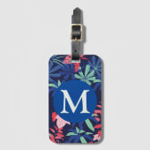 Tropical Botanical Dark Blue Monogram Bagagelabel (Voorkant (verticaal))