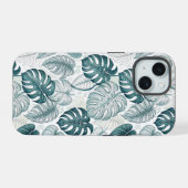 Tropical Botanical Green Monsteras iPhone 15 Case (Achterkant horizontaal)