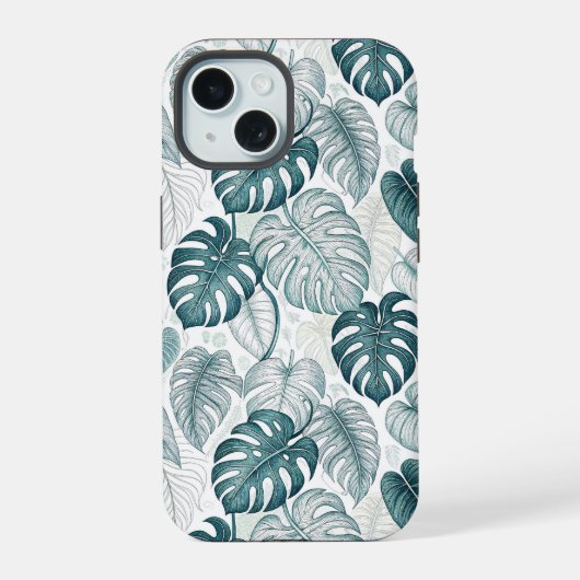Tropical Botanical Green Monsteras iPhone 15 Case (Achterkant)