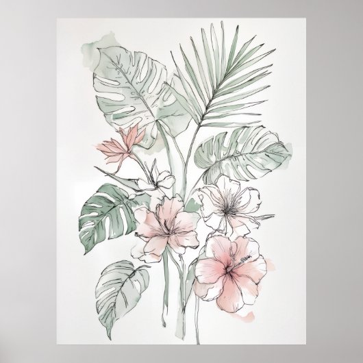 Tropical Botanical Line Art Wall Print (Voorkant)