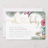 Tropical Botanical Oh Baby Gold Script Baby shower Kaart (Voorkant)