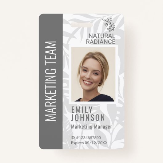 Tropical Botanicals Grey Beauty Foto & Logo Person Badge (Voorkant)