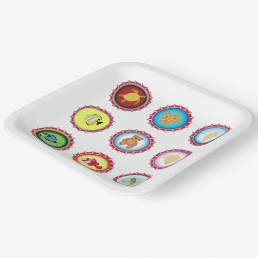 Tropical Bottle Petten Ontwerp Oceaan en Wildlife Papieren Bordje (Gebogen)