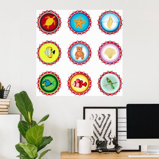 Tropical Bottle Petten Ontwerp Oceaan en Wildlife Poster