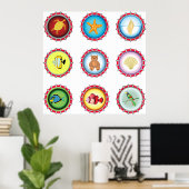 Tropical Bottle Petten Ontwerp Oceaan en Wildlife Poster (Thuiskantoor)