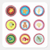 Tropical Bottle Petten Ontwerp Oceaan en Wildlife Vierkante Sticker (Voorkant)