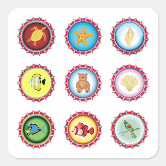 Tropical Bottle Petten Ontwerp Oceaan en Wildlife Vierkante Sticker (Voorkant)