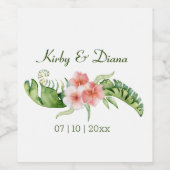 Tropical Bouquet Wedding Wijn Etiket (Enkel label)