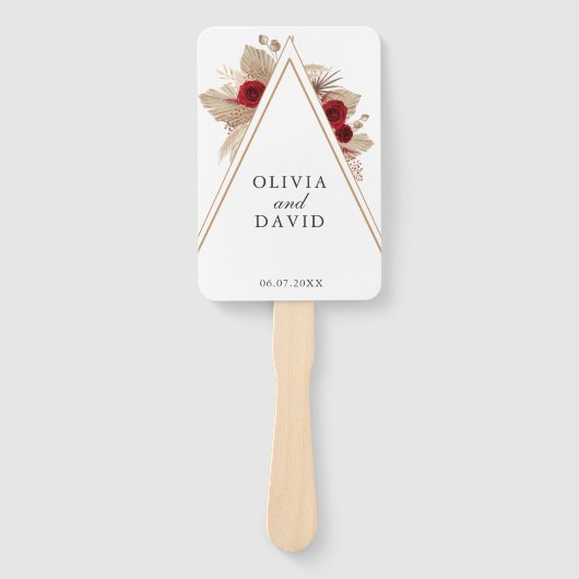 Tropical Bourgondië Roos tuin bruiloft programma Handwaaier (Voorkant)