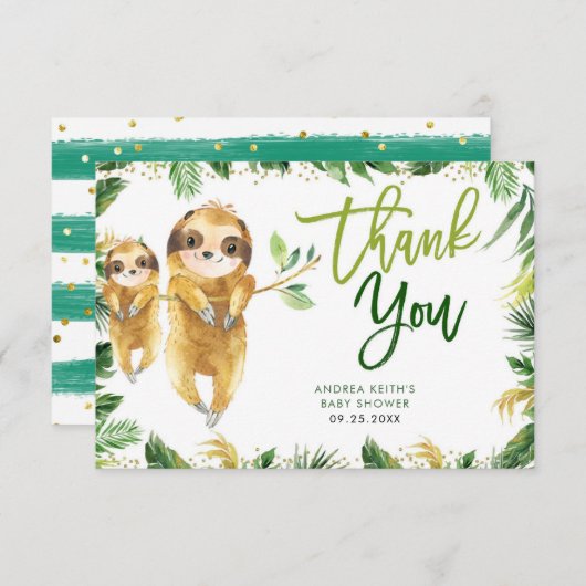 Tropical Boy Sloth Baby shower bedankpas Bedankkaart (Voorkant / Achterkant)