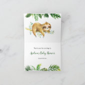 Tropical Boy Sloth Baby shower Dank je gevouwen Bedankkaart (Binnen)