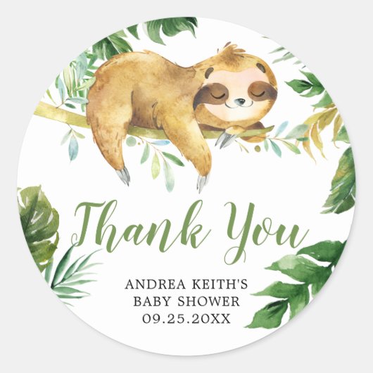 Tropical Boy Sloth Baby shower Dank u Sticker (Voorkant)